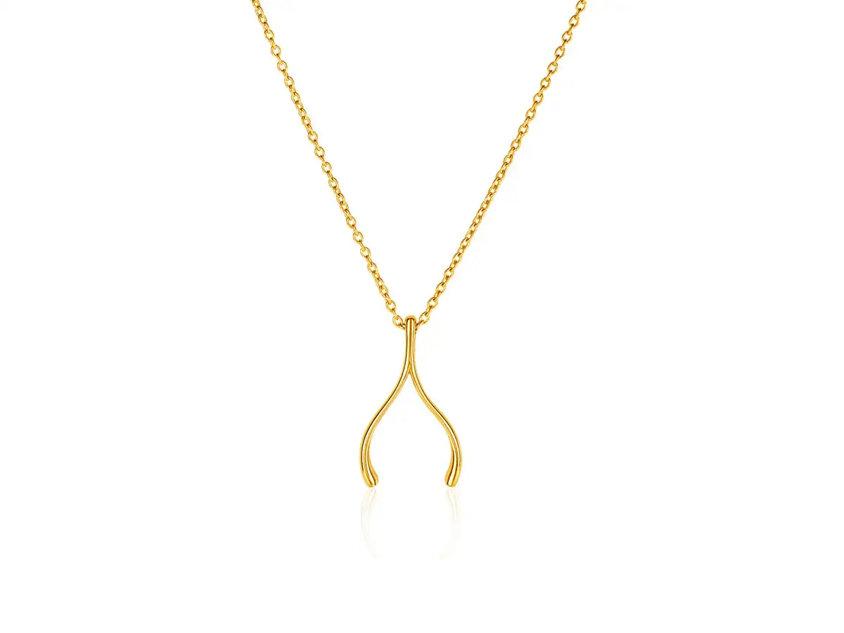 A simple reminder to make a wish every day, this simple gold wishbone adorns a fine gold chain.