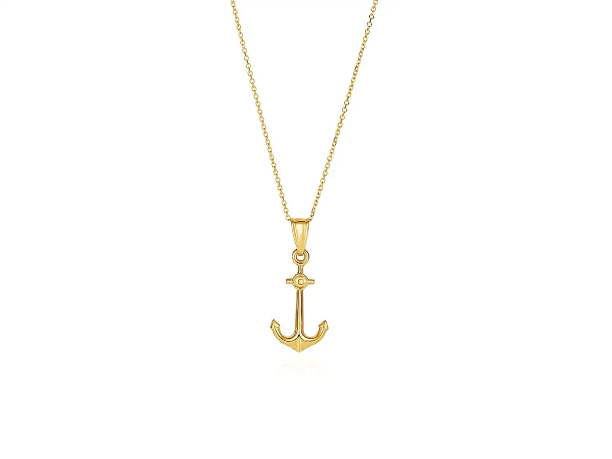A classic symbol of the sea and nautical adventures, this textured gold anchor pendant hangs gracefully from a fine chain.